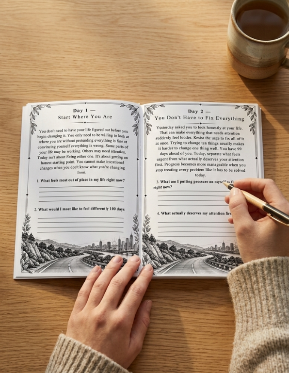 inside view of 100 Days journals showing Day 1 and Day 2