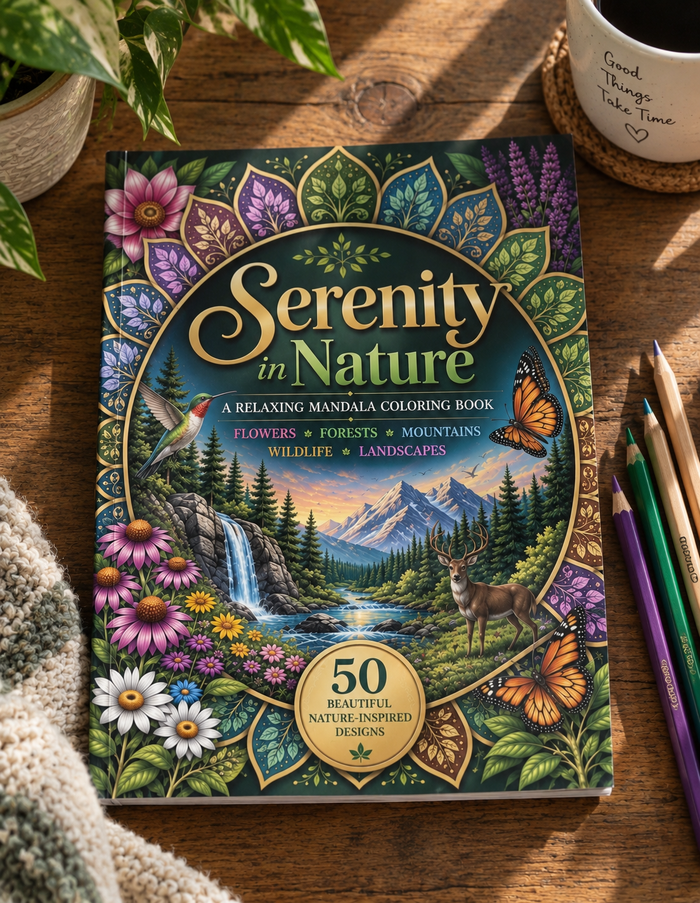 Serenity in Nature — A Relaxing Mandala Coloring Book
