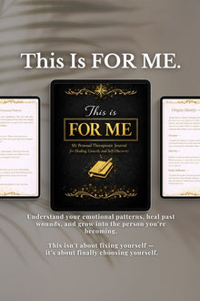 Therapeutic journal titled 'This Is FOR ME' with text on a gray background