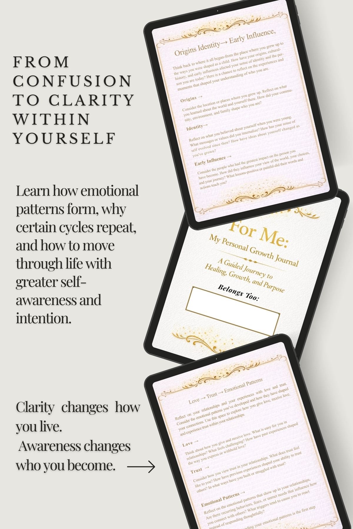 Personal growth journal with text on a white background