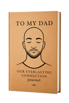 Journal titled 'To My Dad: Our Everlasting Connection' with a face illustration on a white background