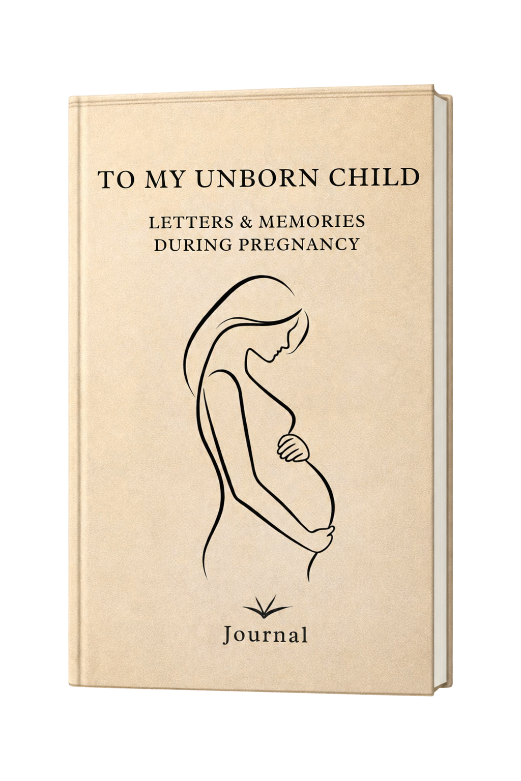 Journal titled 'To My Unborn Child' with a silhouette of a pregnant woman on a beige background